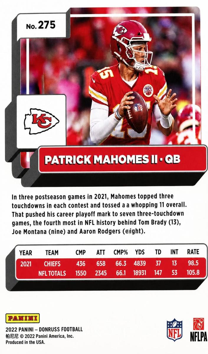 2022 Panini Donruss Football Aqueous Test Patrick Mahomes II #275