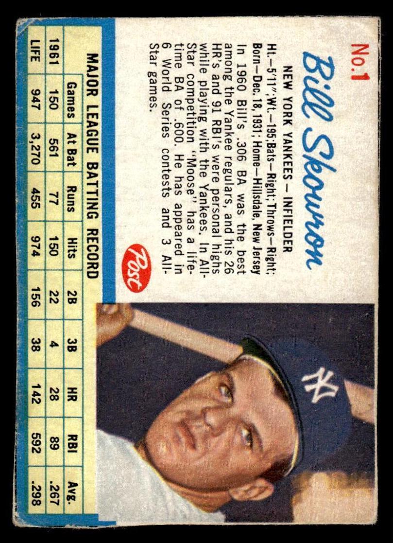 1962 Post Cereal Baseball Bill Skowron #1 PSA 5
