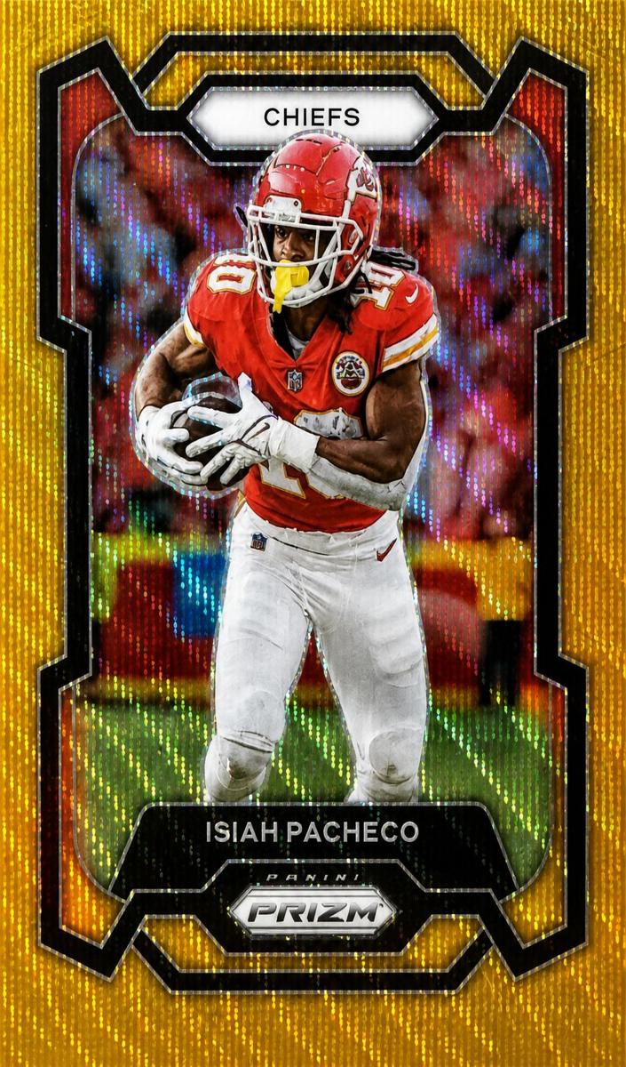 2023 Panini Prizm Football Gold Wave Isiah Pacheco #144 PSA 9