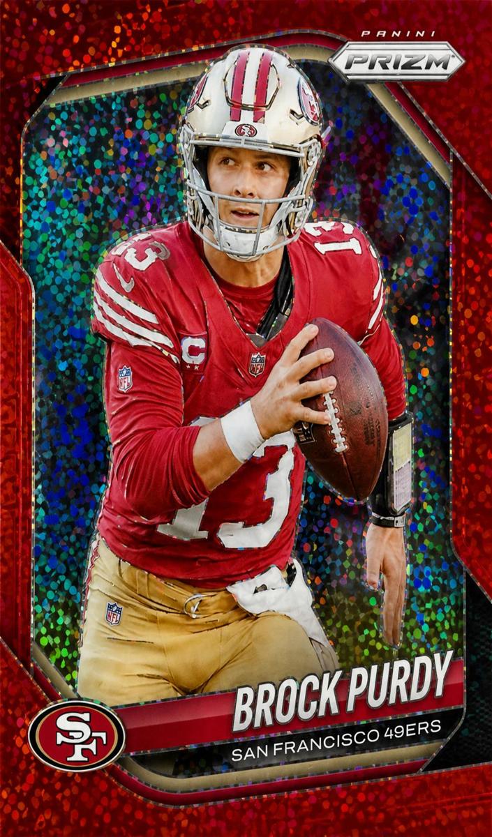 2025 Panini Prizm Football Red Sparkle Brock Purdy #255
