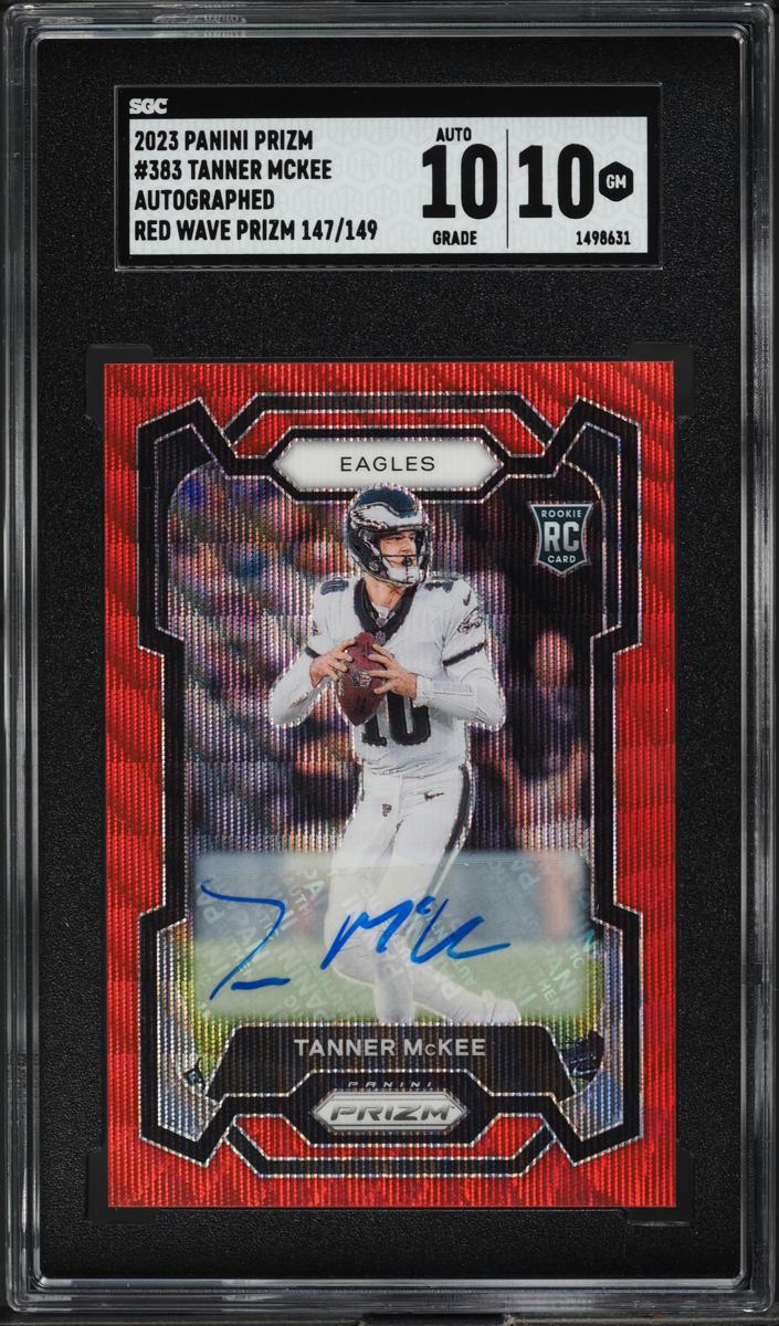 2023 Panini Prizm Football Red Wave Tanner McKee #383 PSA 8.5