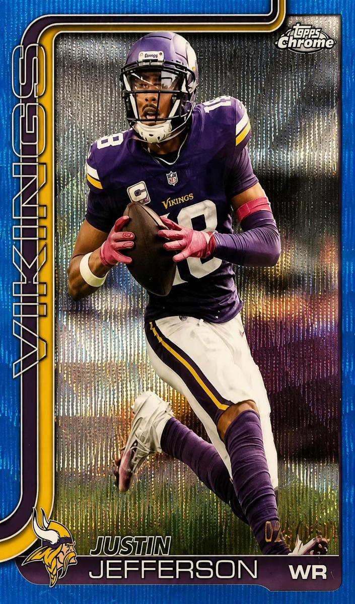 2025 Topps Chrome Football Blue Wave Refractor Justin Jefferson #195