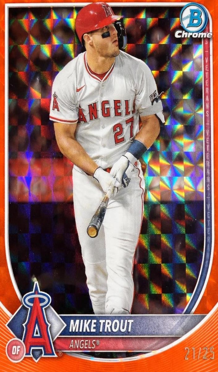 2025 Bowman Chrome Baseball Orange Geometric Refractor Mike Trout #27