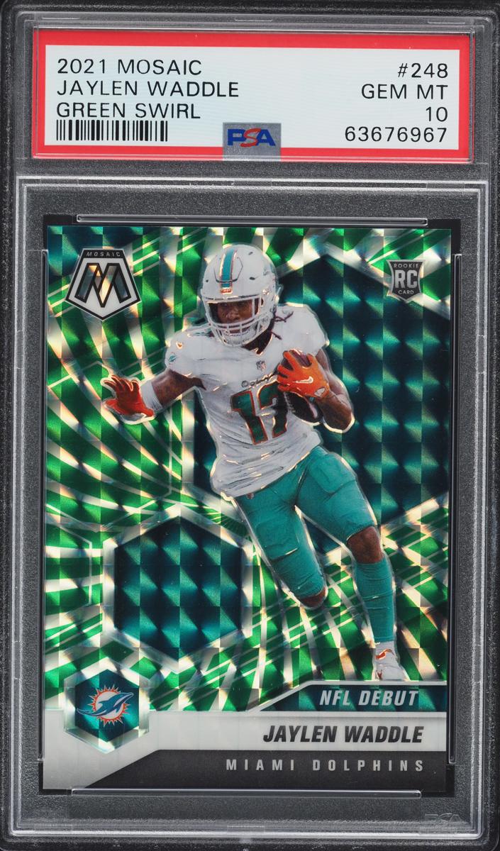 2021 Panini Mosaic Football Green Swirl Jaylen Waddle #248 PSA 10