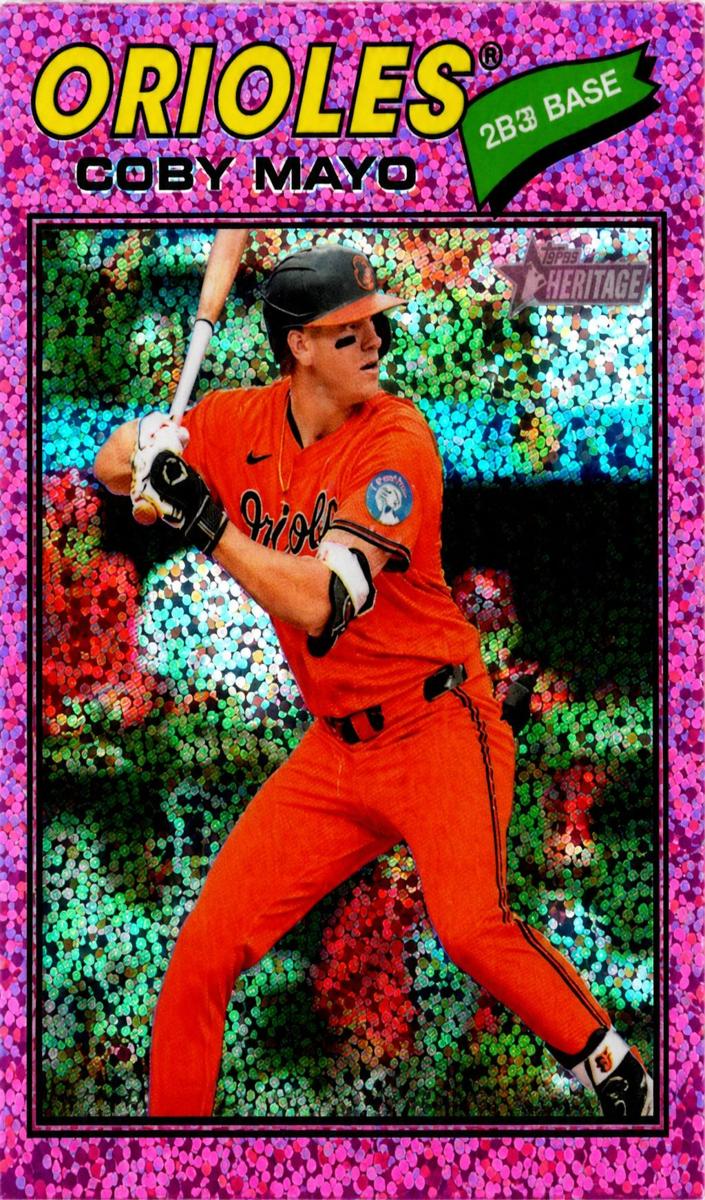 2026 Topps Heritage Baseball Pink Sparkle Refractor Coby Mayo #49