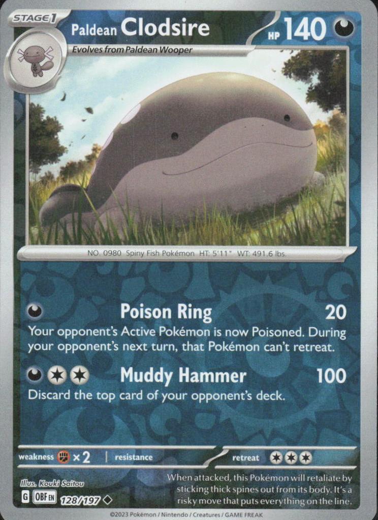2023 Pokemon Scarlet & Violet Obsidian Flames Reverse Foil Paldean Clodsire #128