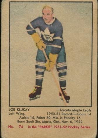 1951 Parkhurst Hockey Joe Klukay #74