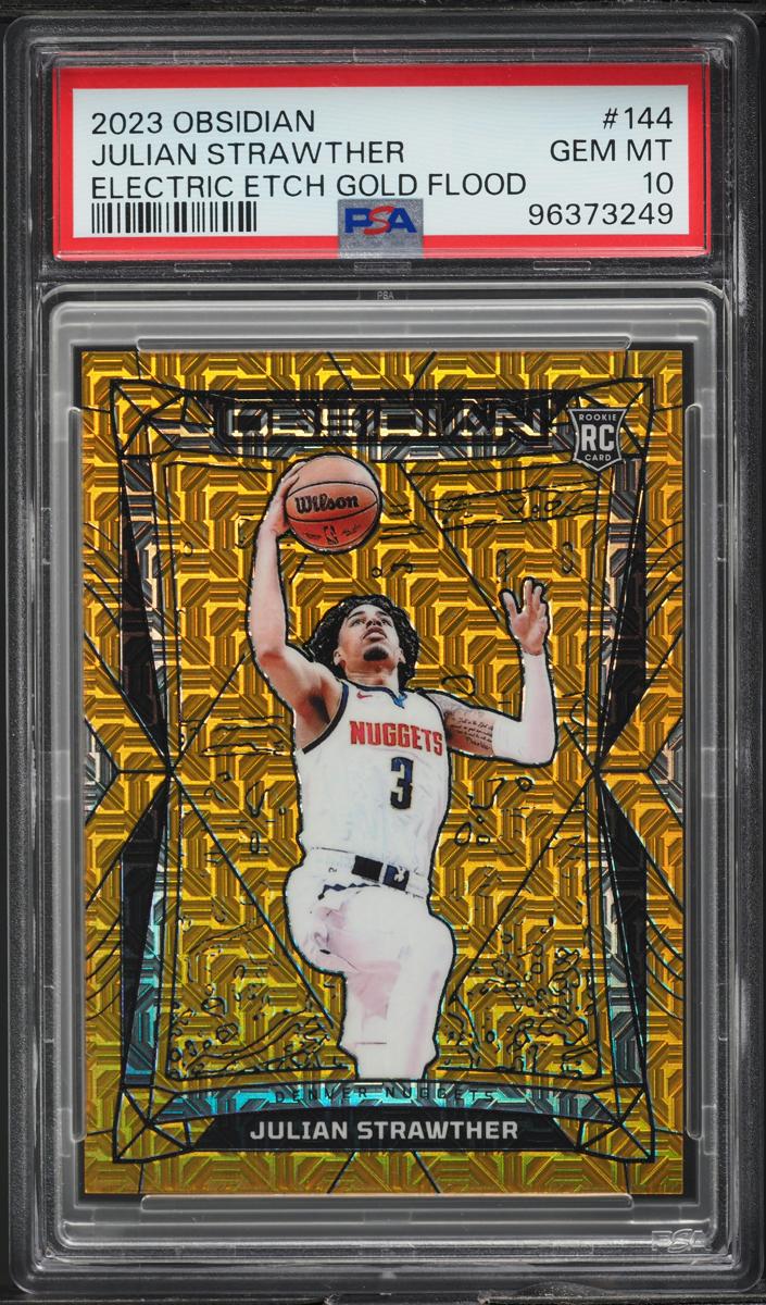 2023 Panini Obsidian Basketball Electric Etch Gold Flood Julian Strawther #144 PSA 10
