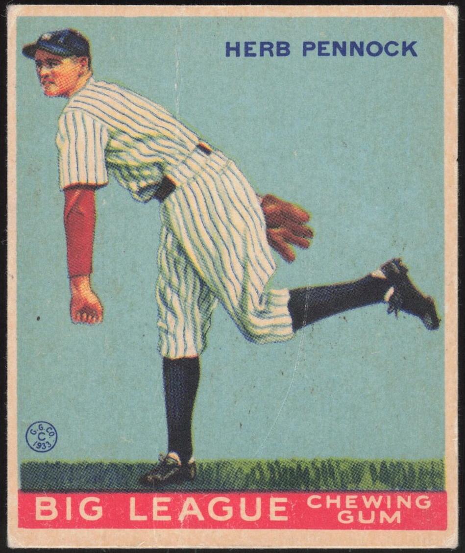 1934 World Wide Gum Baseball Herb Pennock #16 SGC 2