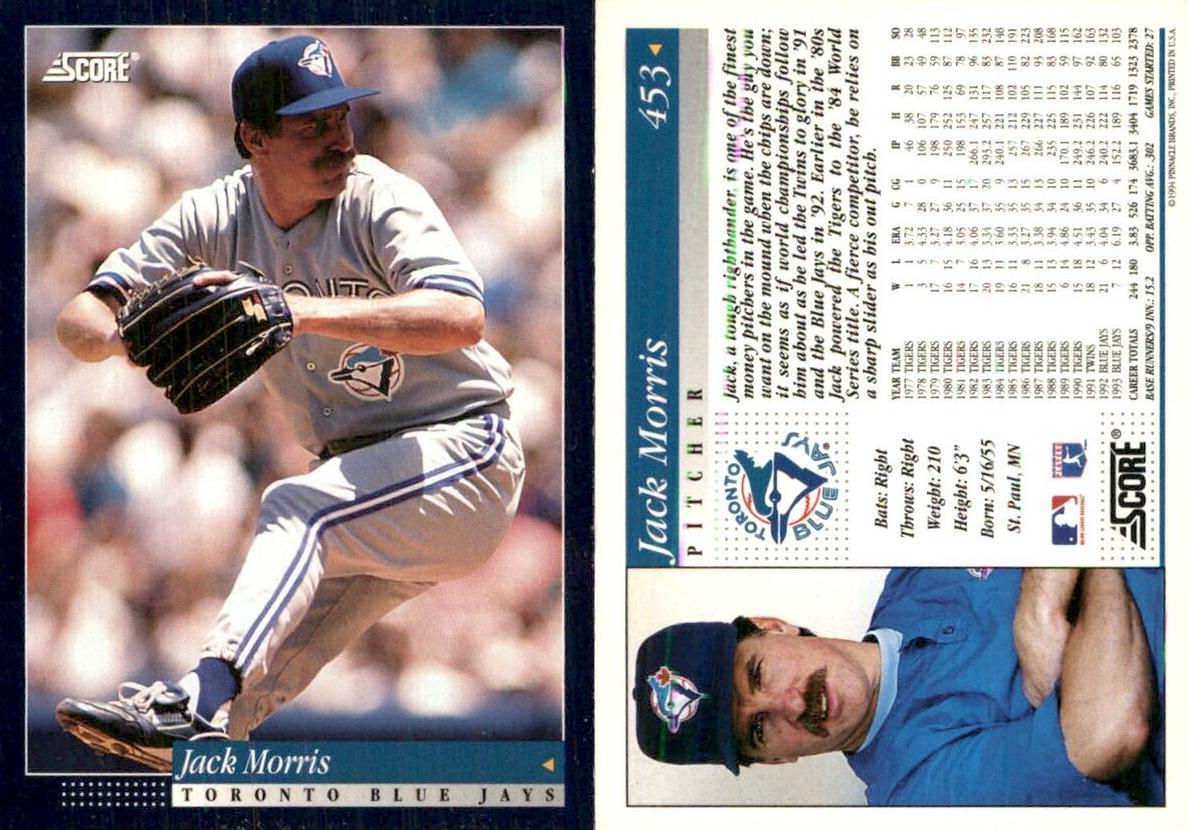 1994 Score Baseball Jack Morris #453