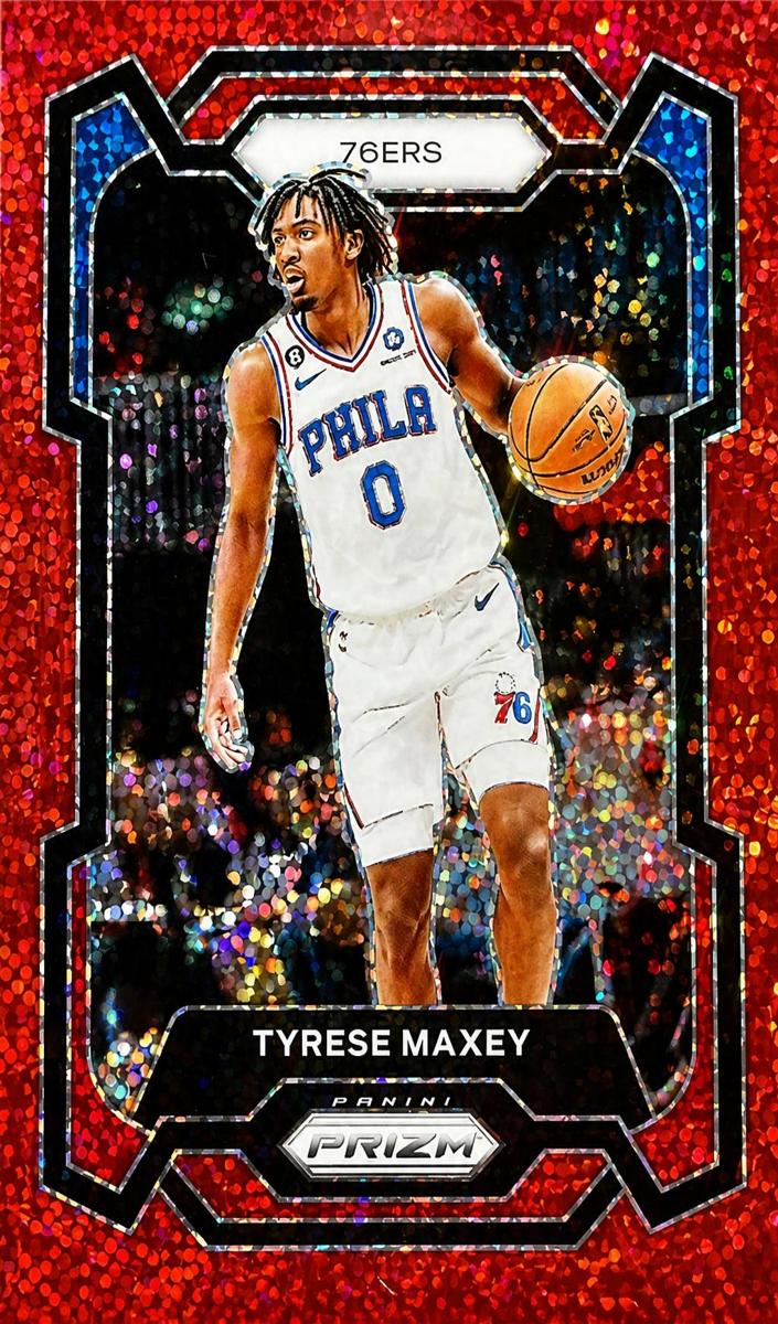 2023 Panini Prizm Basketball Red Sparkle Tyrese Maxey #15