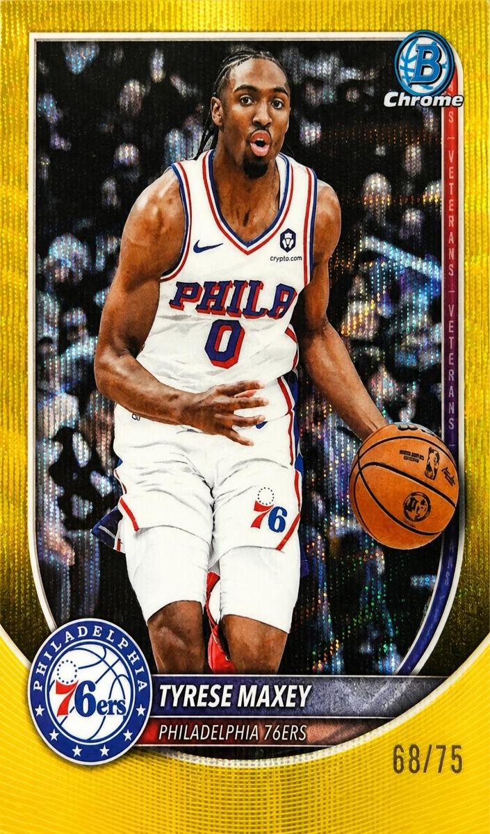 2025 Bowman Basketball Yellow Wave Refractor Tyrese Maxey #BCV-66