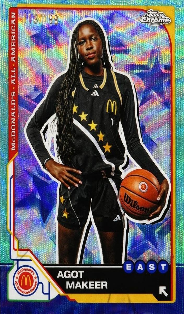 2025 Topps Chrome McDonald's All American Basketball Aqua Wave Refractor Agot Makeer #17