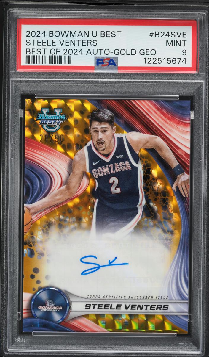 2024 Bowman Best University Basketball Gold Geometric Refractor Steele Venters #B24-SVE PSA 9