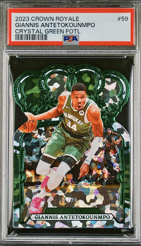 2023 Panini Crown Royale Basketball Crystal FOTL Green Giannis Antetokounmpo #59 PSA 7.5