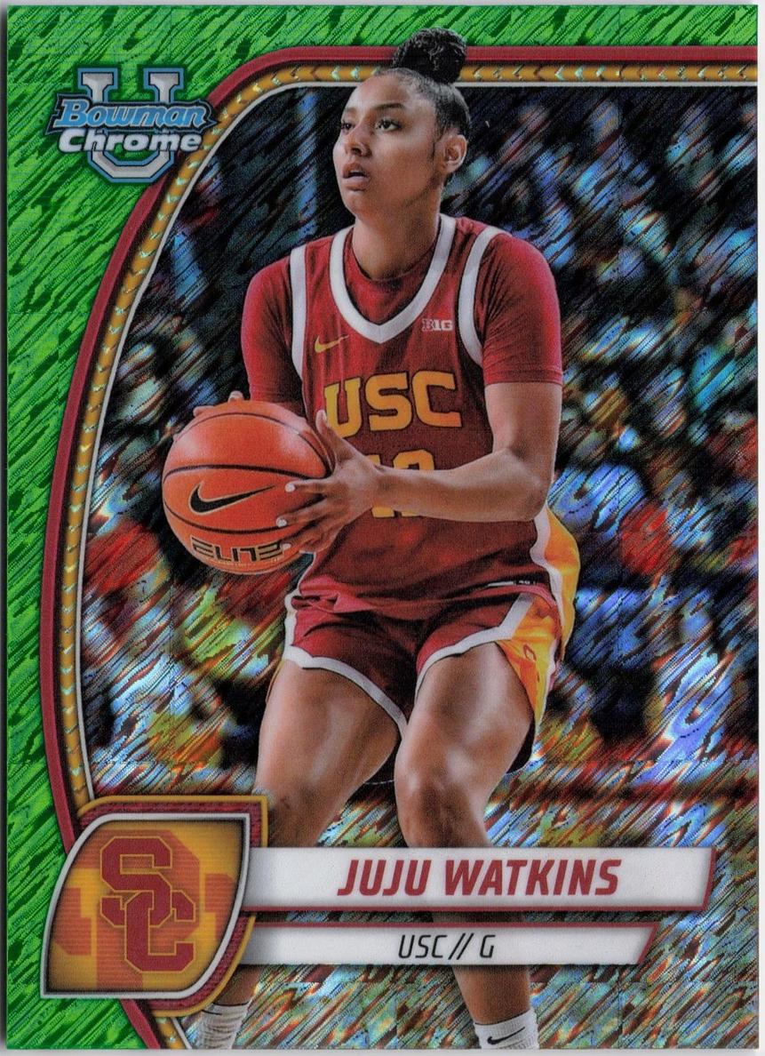 2024 Bowman Chrome University Basketball Green Shimmer Refractor Juju Watkins #37