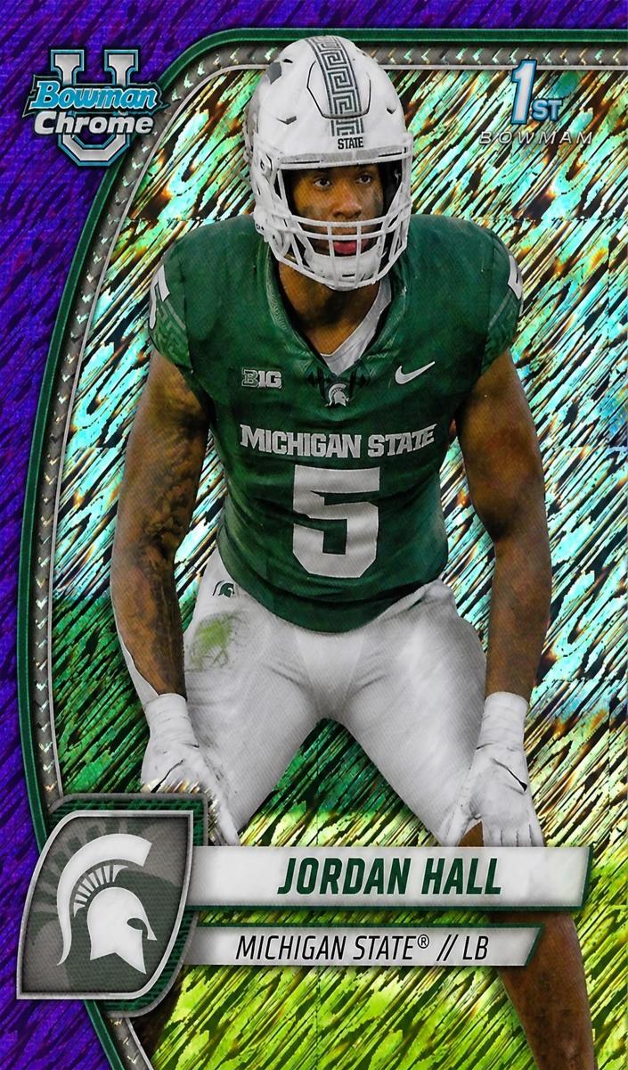 2024 Bowman Chrome University Football Shimmer Purple Refractor Jordan Hall #104