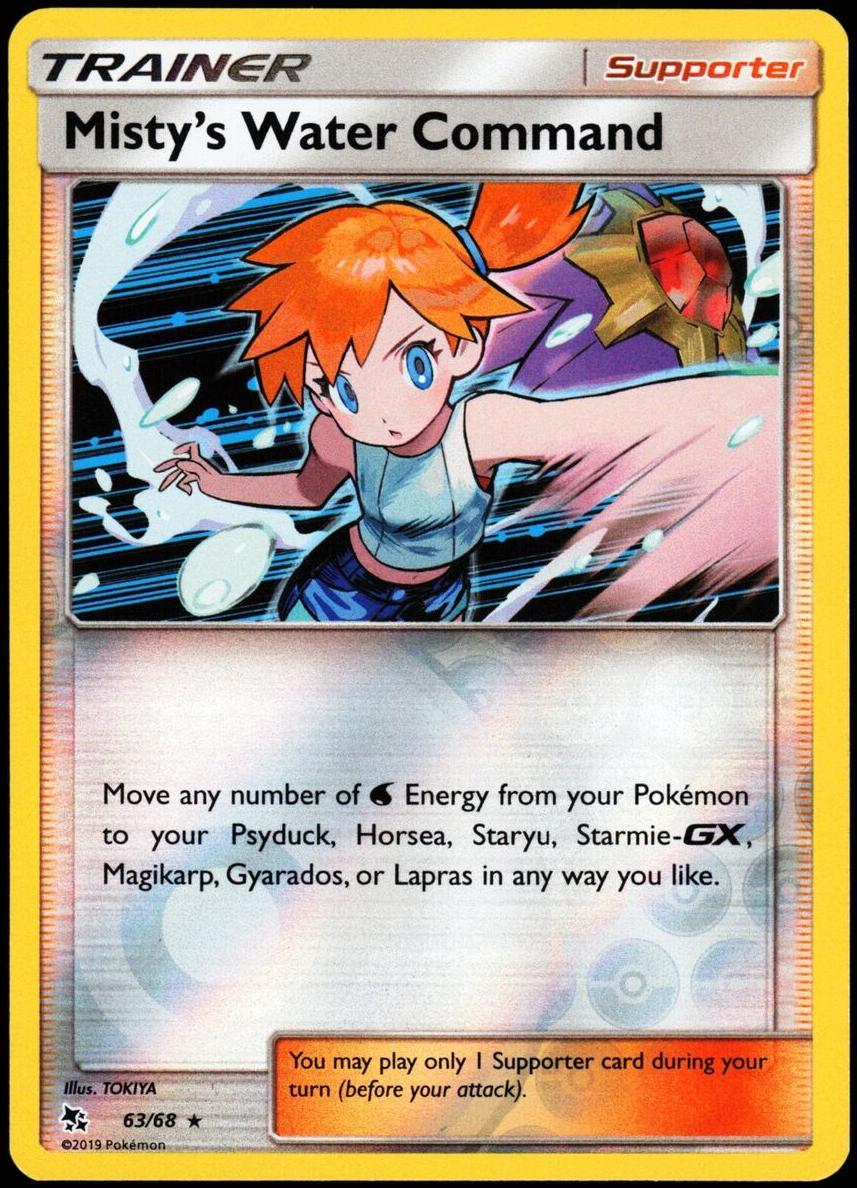 2019 Pokemon Sun & Moon Hidden Fates Reverse Holo Misty's Water Command #63