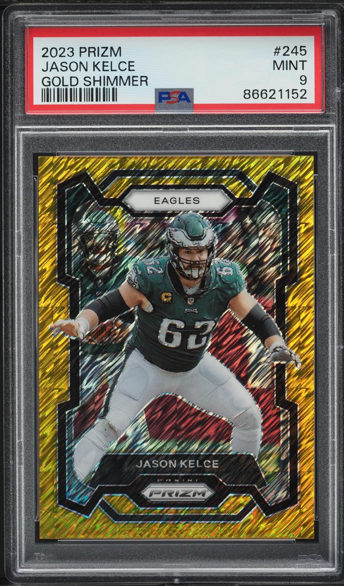 2023 Panini Prizm Football Gold Shimmer Jason Kelce #245 PSA 9