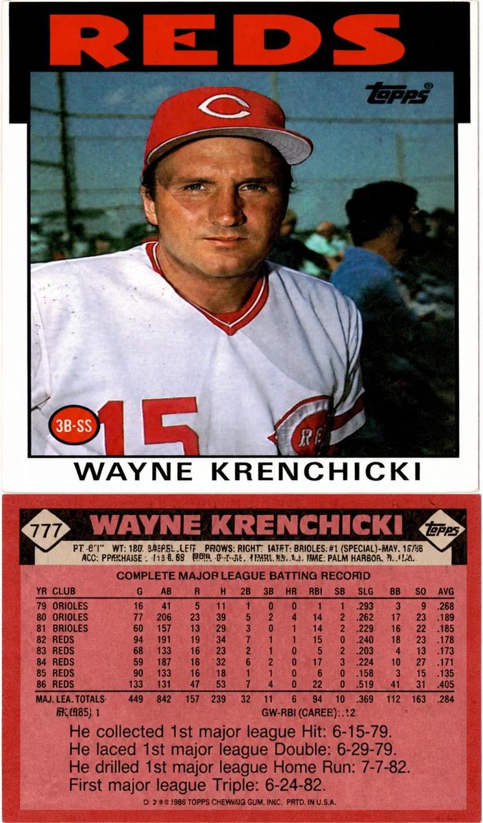 1986 Topps Baseball Wayne Krenchicki #777 PSA 8