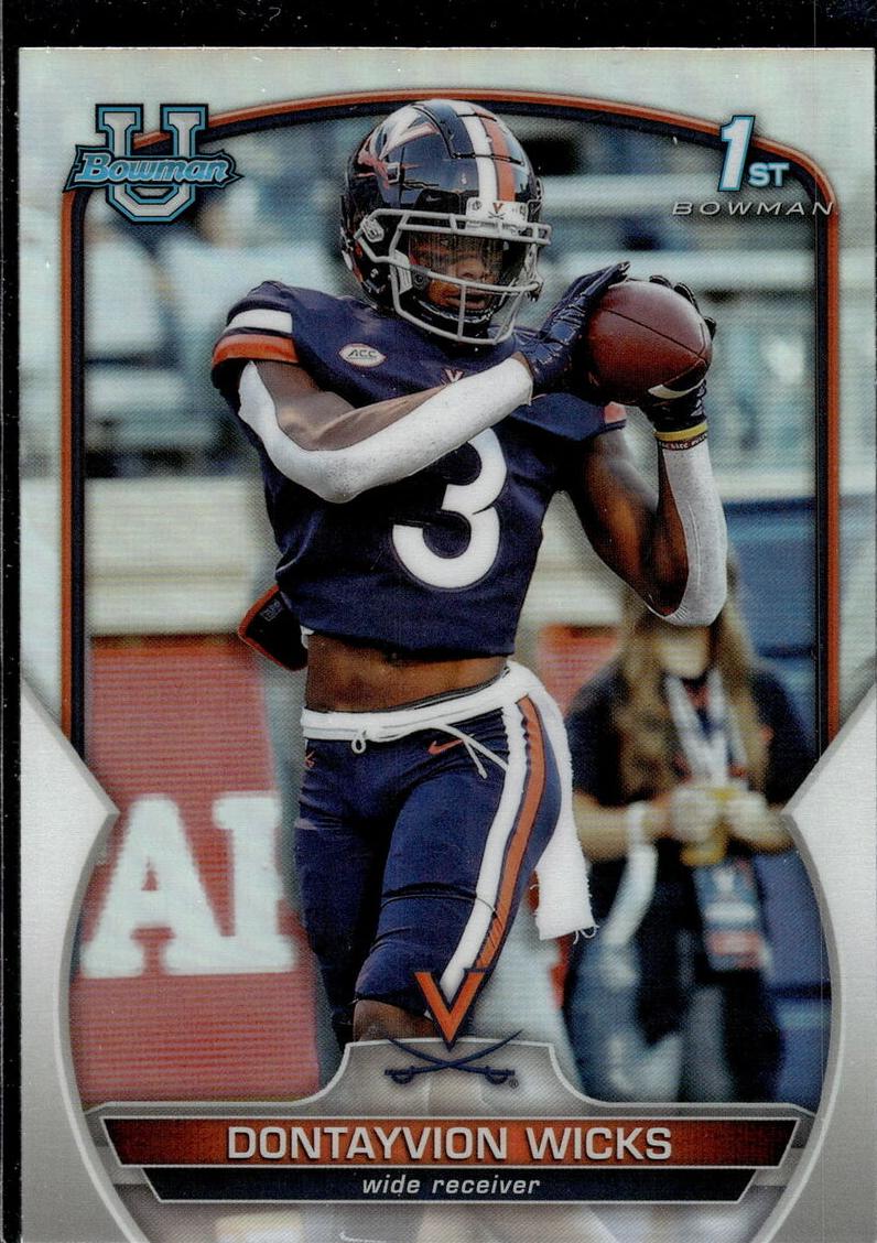 2022 Bowman University Chrome Football Refractor Dontayvion Wicks #96 PSA 9