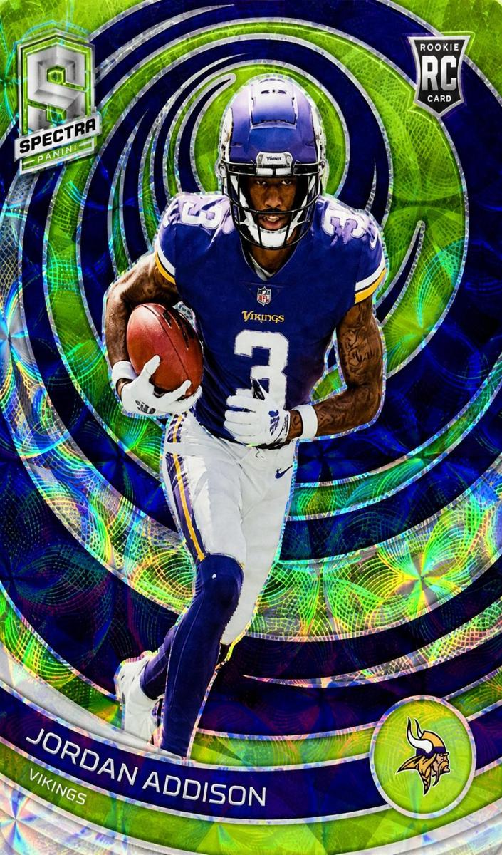2023 Panini Spectra Football Neon Green Die Cut Jordan Addison #129 PSA 8.5
