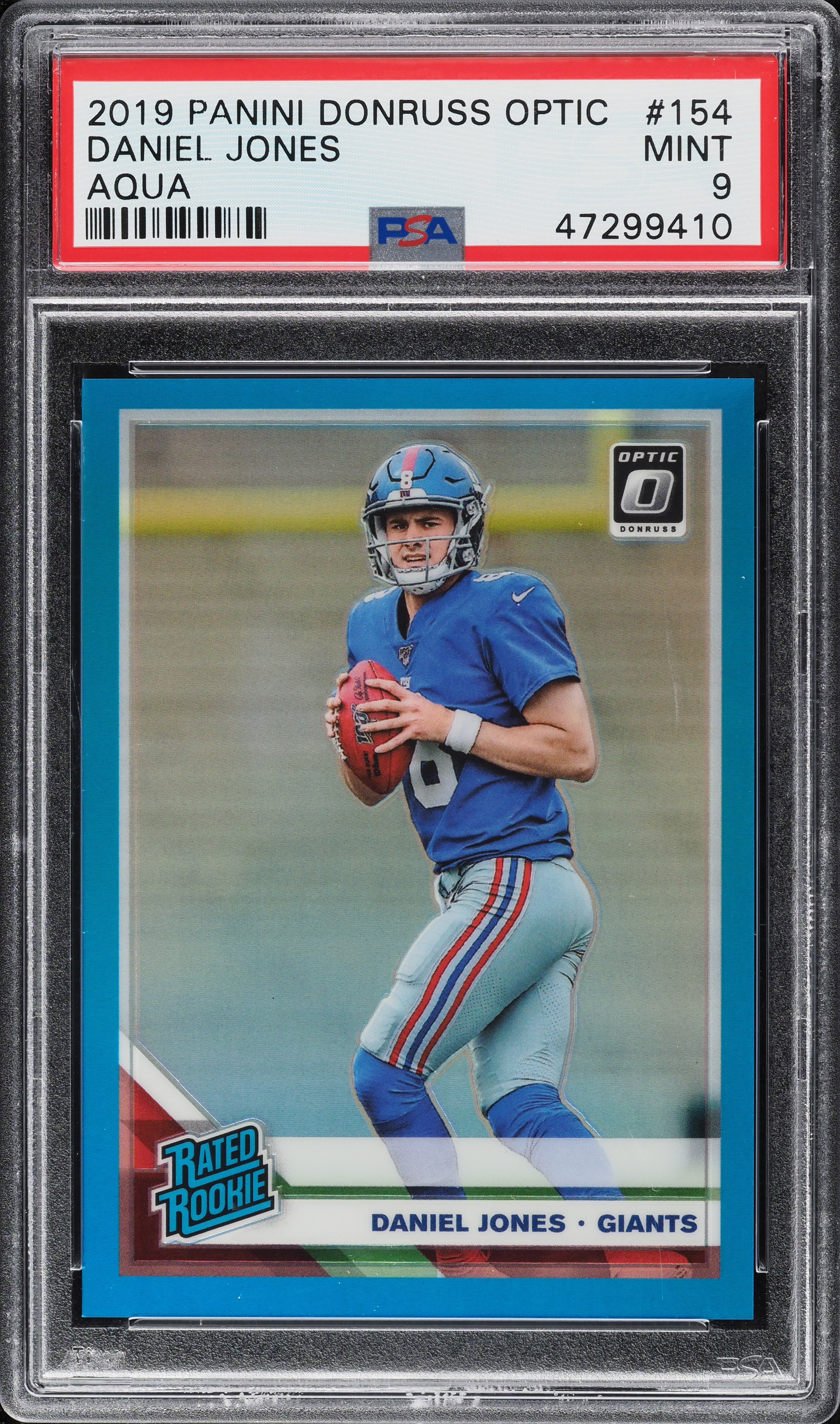 2019 Donruss Optic Football Aqua Daniel Jones #154 PSA 9