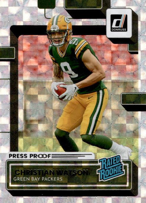 2022 Panini Donruss Football Press Proof Hyper Christian Watson #319 PSA 8.5