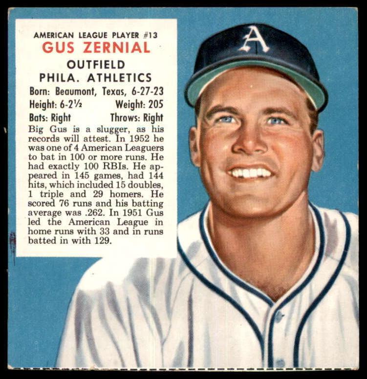 1953 Red Man Tobacco Baseball Gus Zernial #13