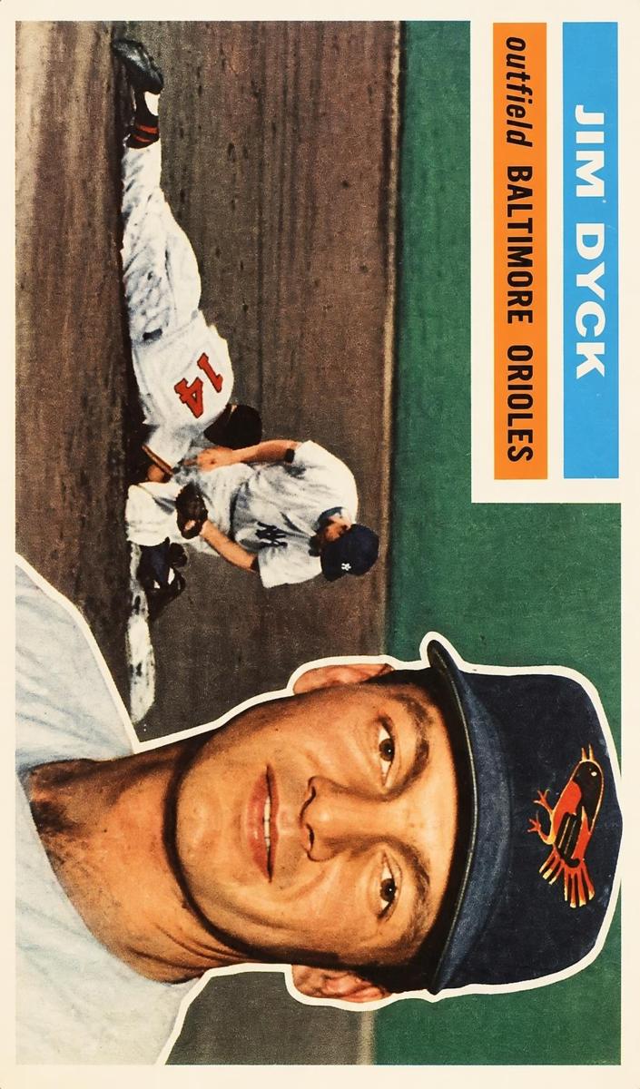 1956 Topps Baseball Gray Back Jim Dyck #303 PSA 8
