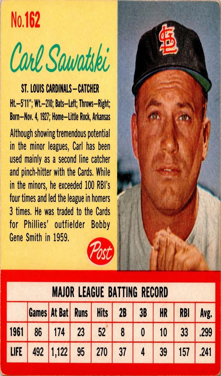1962 Post Cereal Baseball Carl Sawatski #162 PSA 7