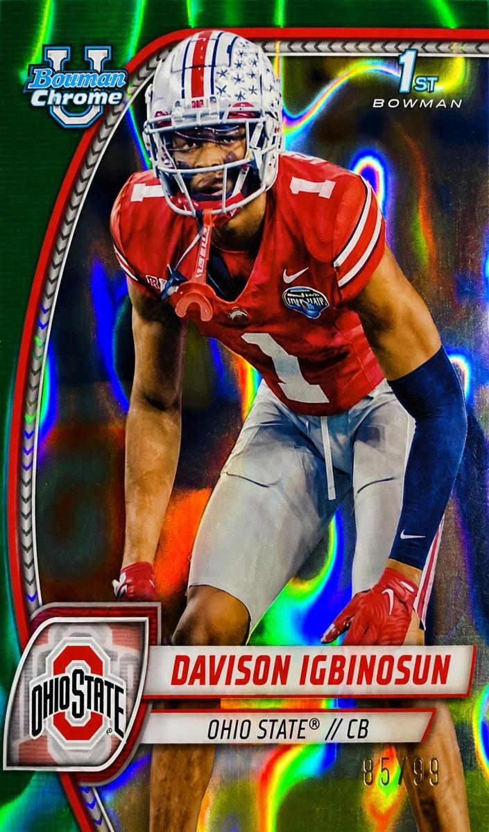 2024 Bowman Chrome University Football Green Lava Refractor Davison Igbinosun #54