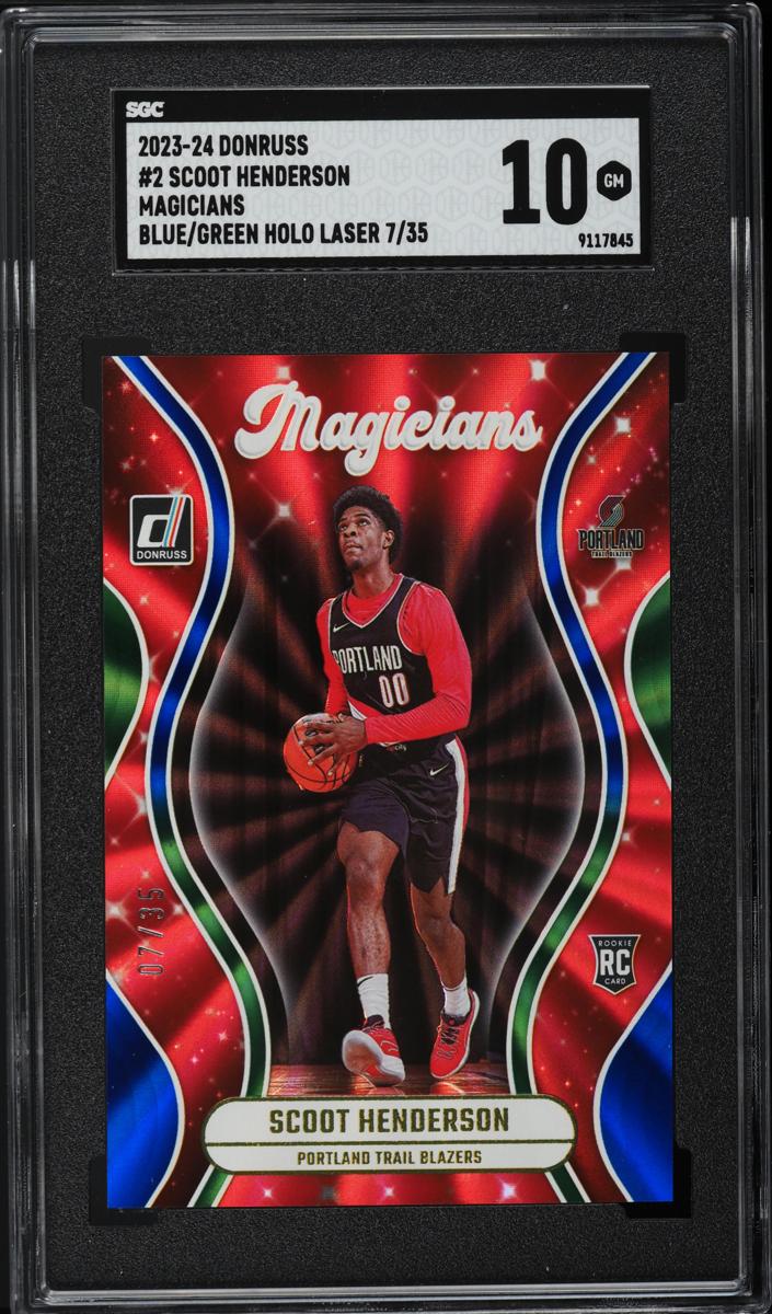 2023 Panini Donruss Basketball Holo Blue and Green Laser Scoot Henderson #2 SGC 10