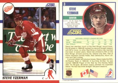 1990 Score Hockey Steve Yzerman #3 PSA 9