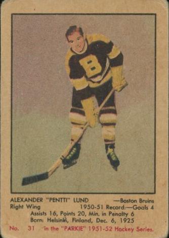 1951 Parkhurst Hockey Pentti Lund #31 PSA 8