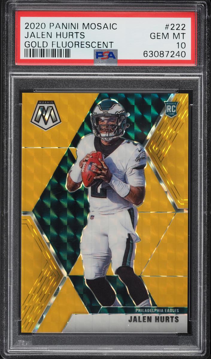 2020 Panini Mosaic Football Mosaic Gold Fluorescent Jalen Hurts #222 PSA 9