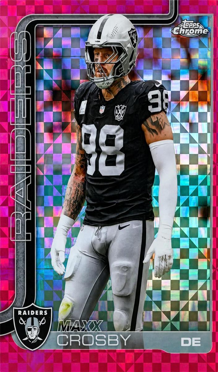 2025 Topps Chrome Football Hot Pink X-Fractor Maxx Crosby #180