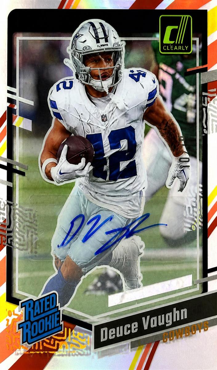 2023 Panini Clearly Donruss Football Vintage Stripes Deuce Vaughn #58