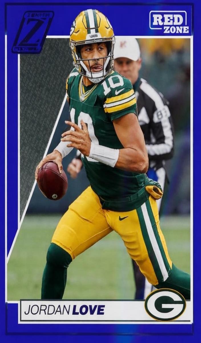 2024 Panini Zenith Football Red Zone Blue Jordan Love #35