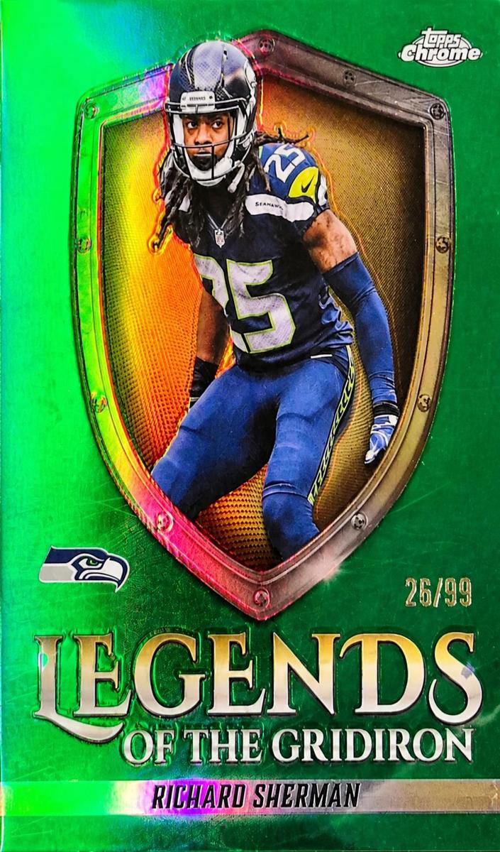 2025 Topps Chrome Football Green Refractor Richard Sherman #LOG-36 PSA 7