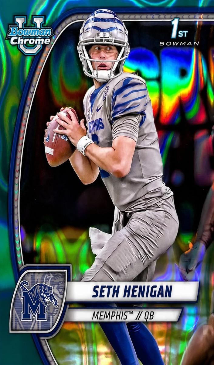 2024 Bowman Chrome University Football Teal Lava Refractor Seth Henigan #162 PSA 9