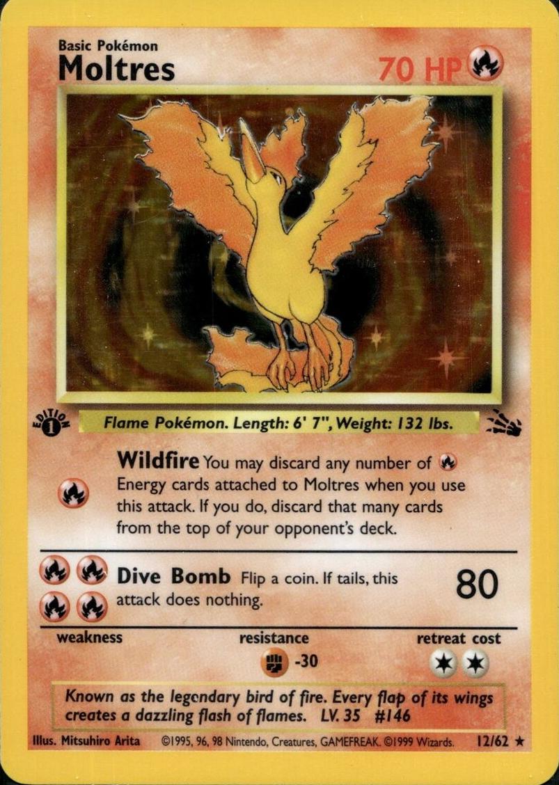 1999 Pokemon Fossil 1st Edition Moltres #12 SGC 9