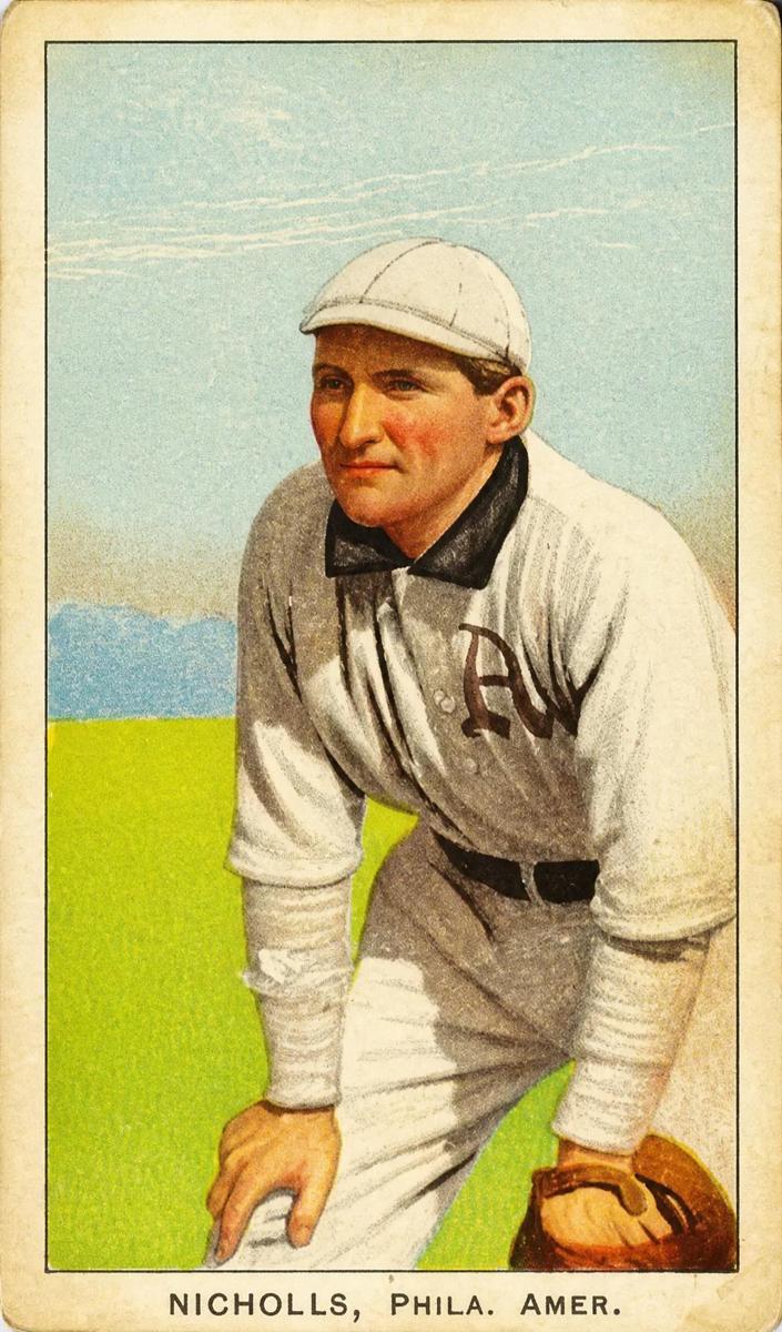1909-11 T206 Baseball Hands On Knees Simon Nicholls #NNO PSA 4