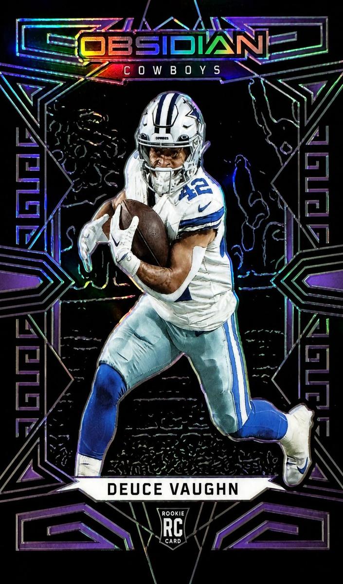 2023 Panini Obsidian Football Electric Etch Purple Deuce Vaughn #124