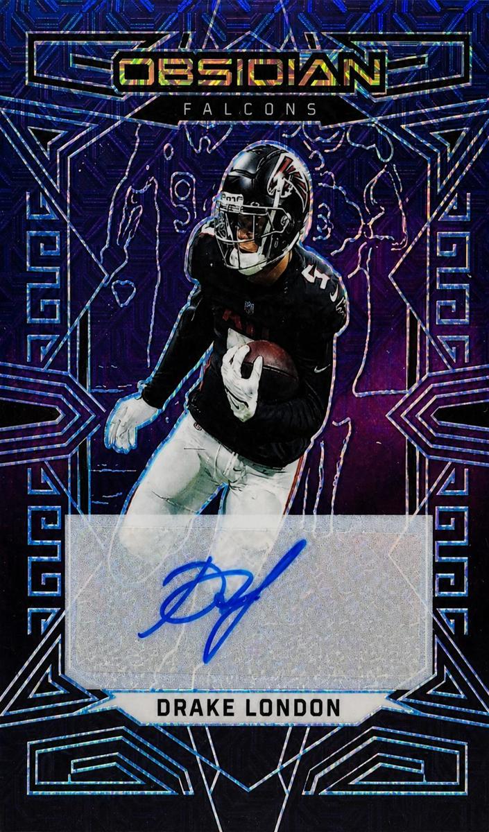 2023 Panini Obsidian Football Electric Etch Deep Sea Mojo Drake London #4 PSA 9