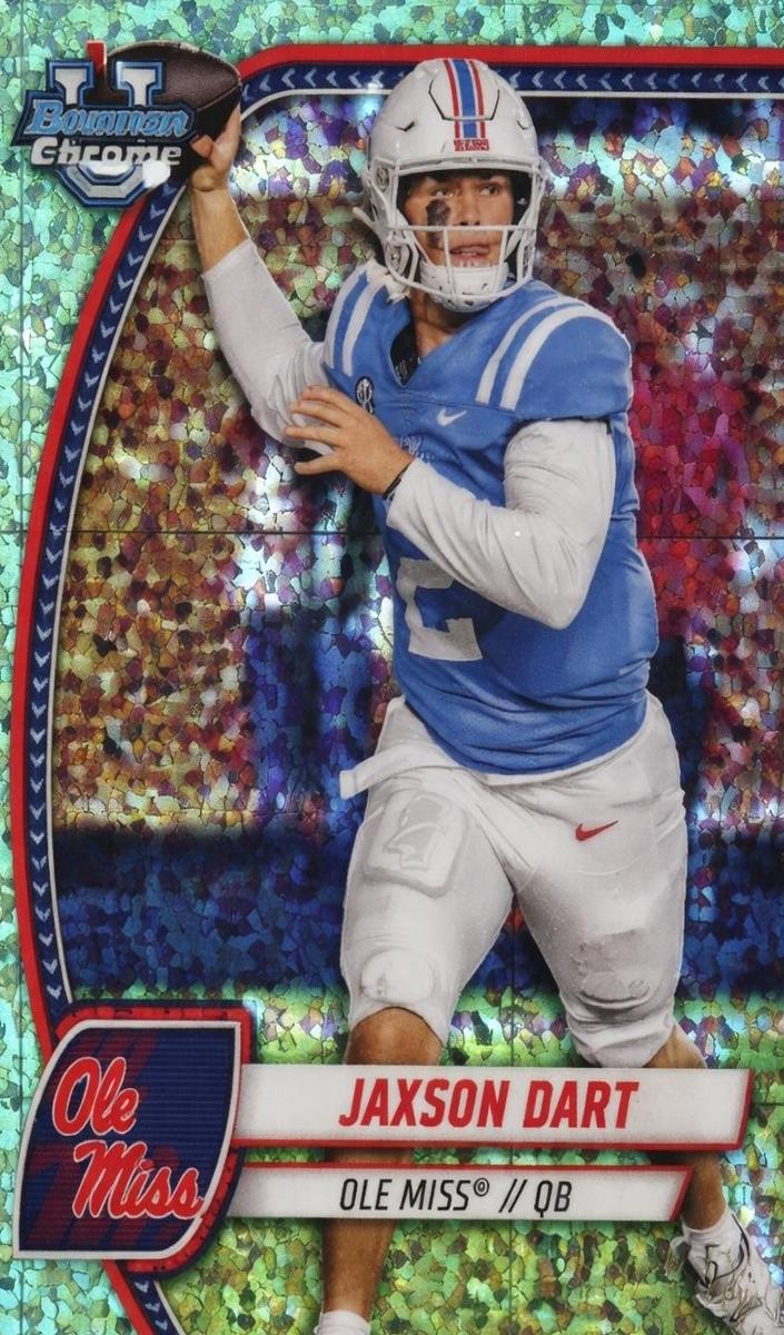 2024 Bowman Chrome University Football Aqua Mini Diamond Refractor Jaxson Dart #6 PSA 9