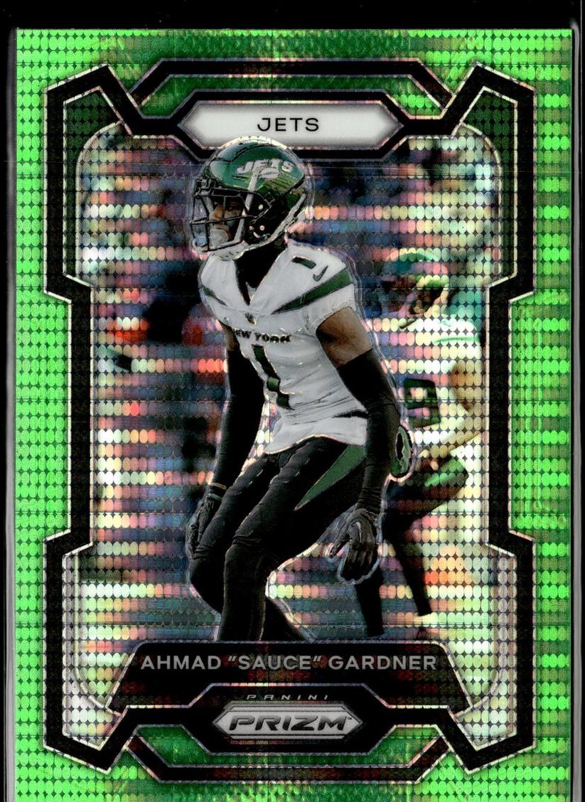 2023 Panini Prizm Football Neon Green Pulsar Ahmad "Sauce" Gardner #228
