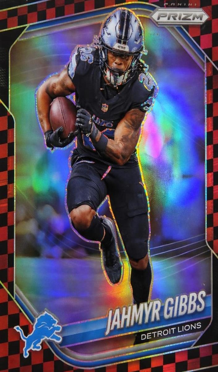 2025 Panini Prizm Football Black and Red Checker Jahmyr Gibbs #74