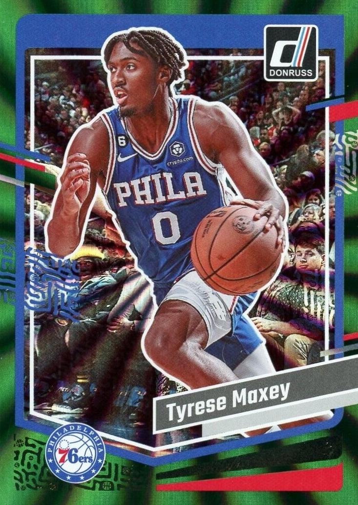 2023 Panini Donruss Basketball Holo Green Laser Tyrese Maxey #152 PSA 9