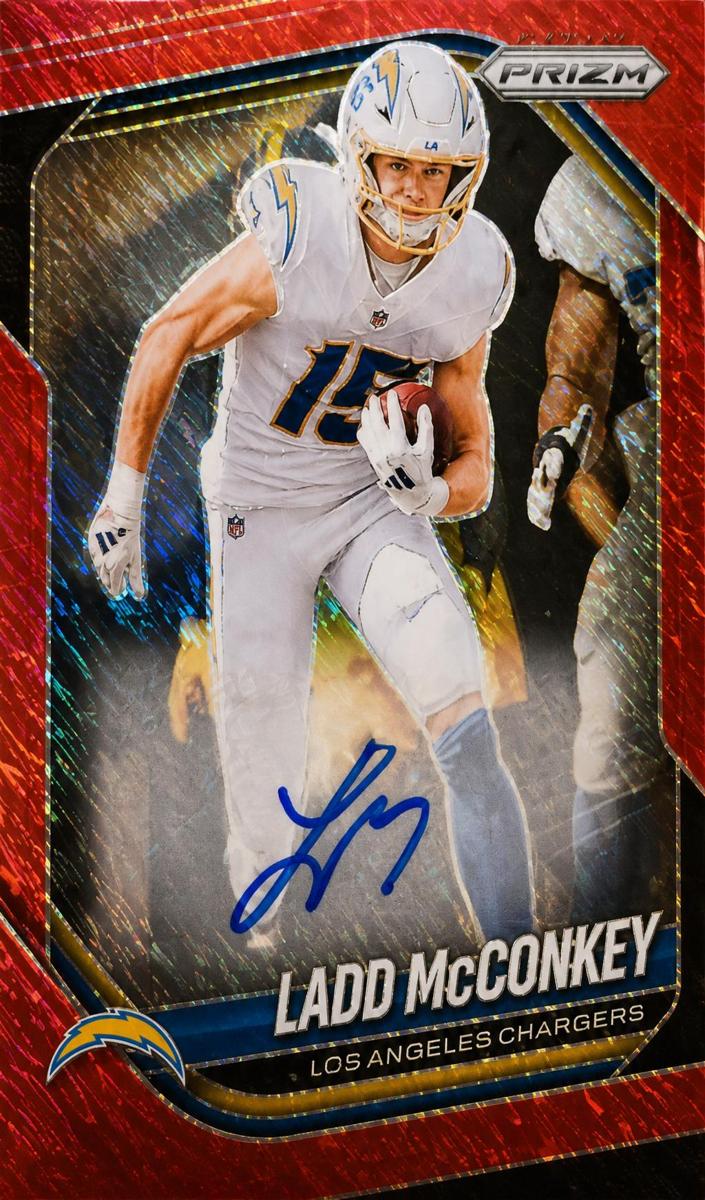 2025 Panini Prizm Football Red Shimmer Ladd McConkey #18